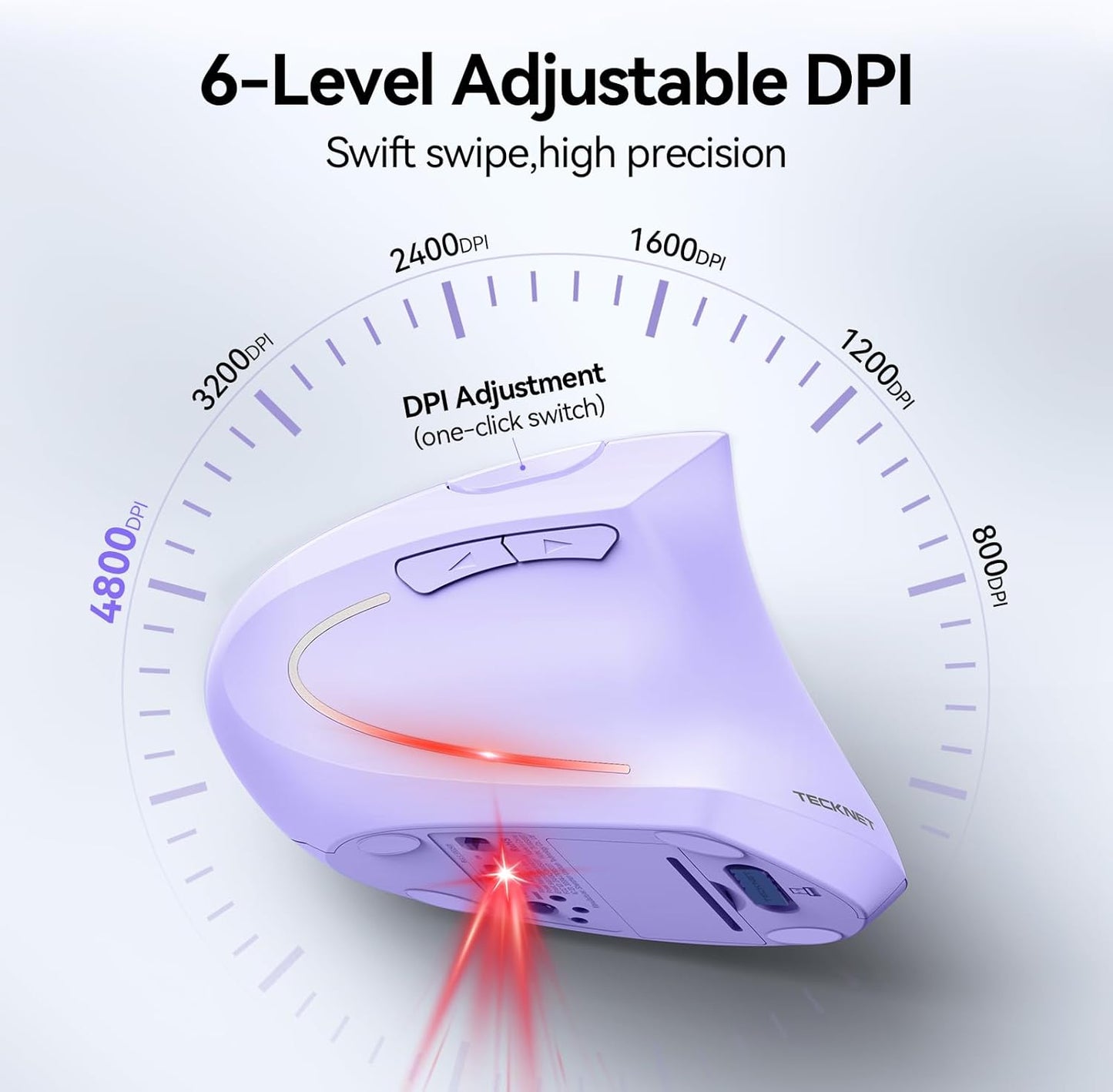 TECKNET Ergonomic Mouse, Wireless Bluetooth Vertical Mouse, 4800 DPI Optical Tracking, 6 Adjustable DPI, Quiet Clicks, 2.4GHz with USB A Receiver, 12 Months Battery, 6 Buttons, Wide Compatibility