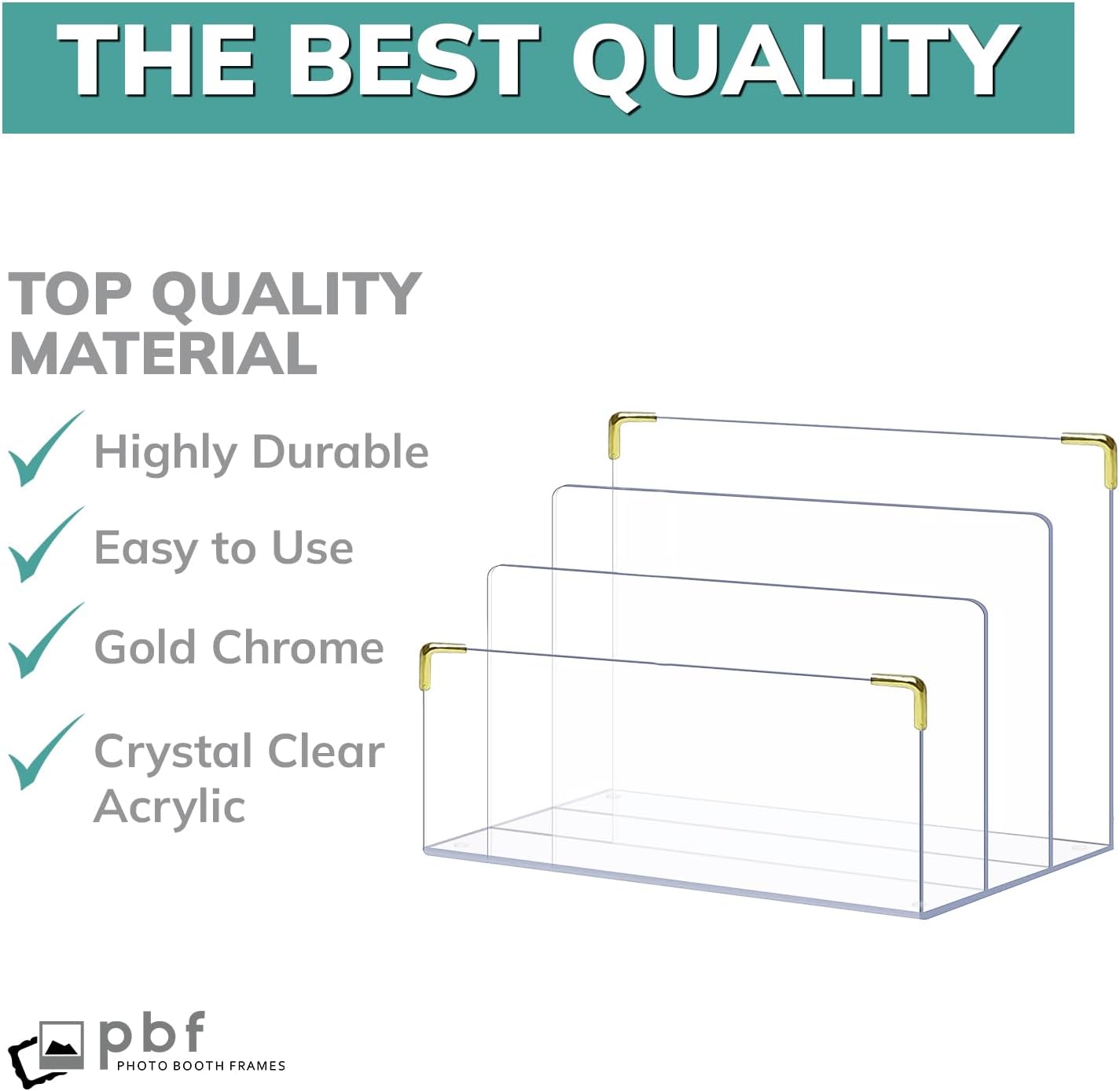 pbf Acrylic File Holder | Clear File Organizer for Desk w/Gold Accents | Acrylic Desk Organizer, Folder Holder, Mail Sorter, File Stand, Magazine Divider, Laptop, Notebook, & Letter Organizer