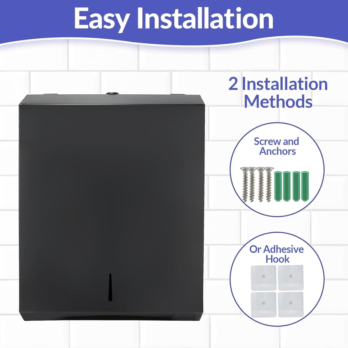 Paper Towel Dispenser Wall Mount, Matte Black Stainless Steel Commercial Paper Towel Holder with Lock, Large Capacity 400 C Fold/525 Multifold Towels