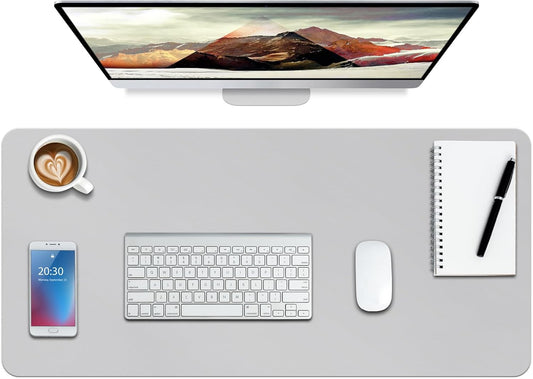 Boutilon Leather Desk Pad Protector,Non-Slip Mouse Pad,Laptop Desk Pad,Office Mouse Mat,Waterproof Leather Desk Blotter,Desk Writing Pad for Office and Home (M-Grey,30"x14")