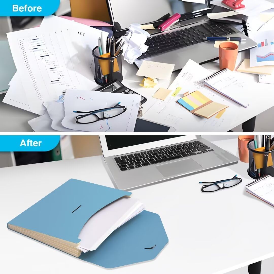 Blue Lake ECOLIFE 6-Pockets Recyclable Paper Expanding File Document Folder Plastic Free, Accordian File Organizer - A4 Letter Size, 200 Sheet for School, Office, Home Carolina