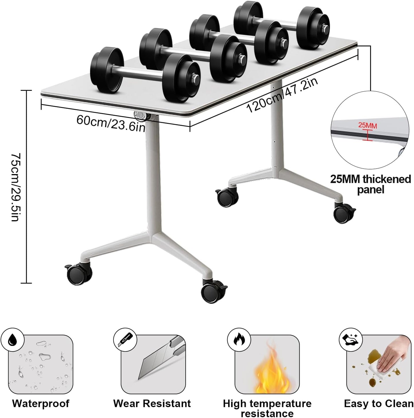 Folding Conference Table – Portable Flip-Top Desk with Locking Wheels, 47.2IN Conference Room Tables Modular Office Desk Heavy-Duty Metal Frame,Space-Saving Design for Meeting & Training Rooms(2PACK)
