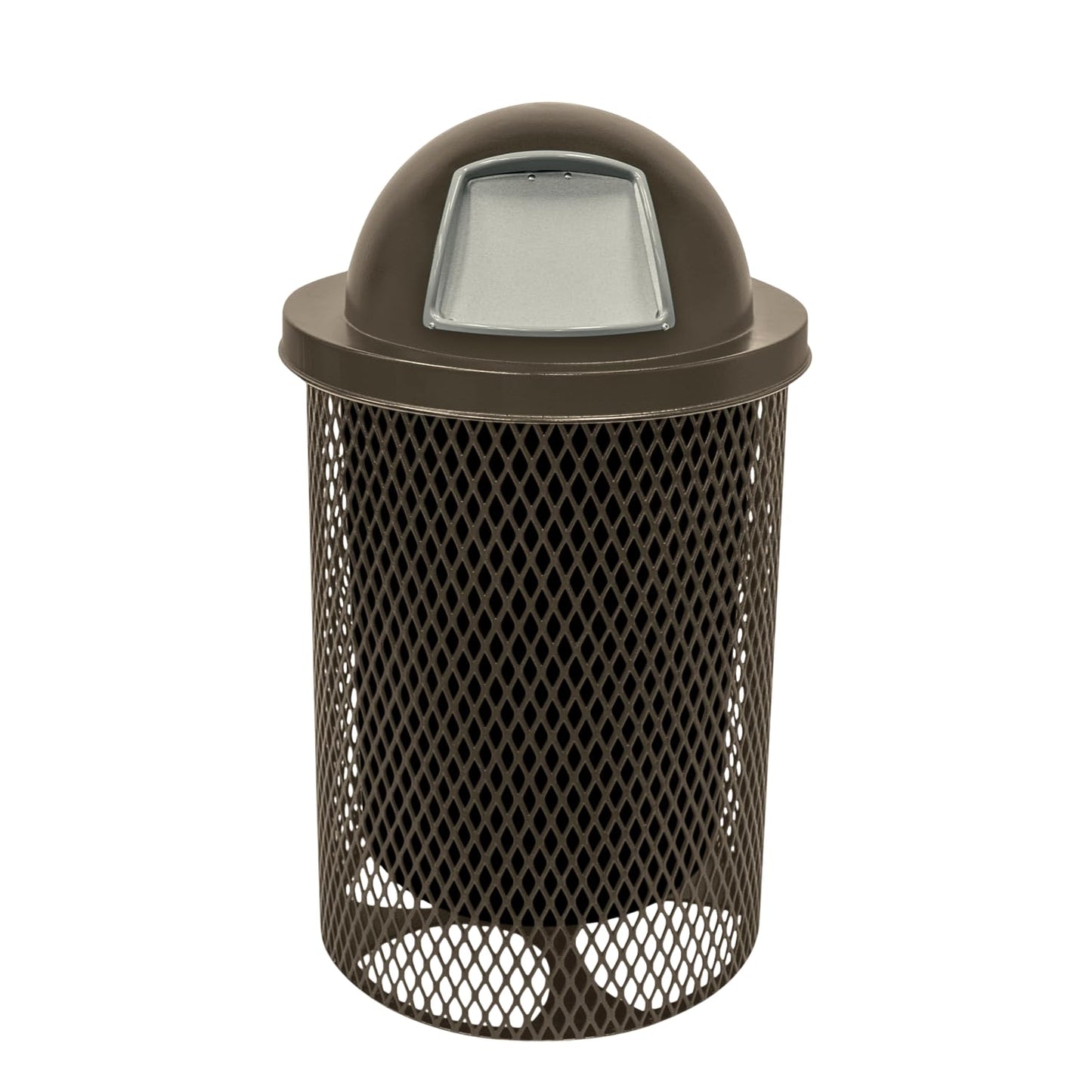 RDT-TXTBRW Heavy Duty 32 Gallon Round Trash Receptacle, Liner Included, Textured Brown with Textured Brown Steel Dome Top, Made in America