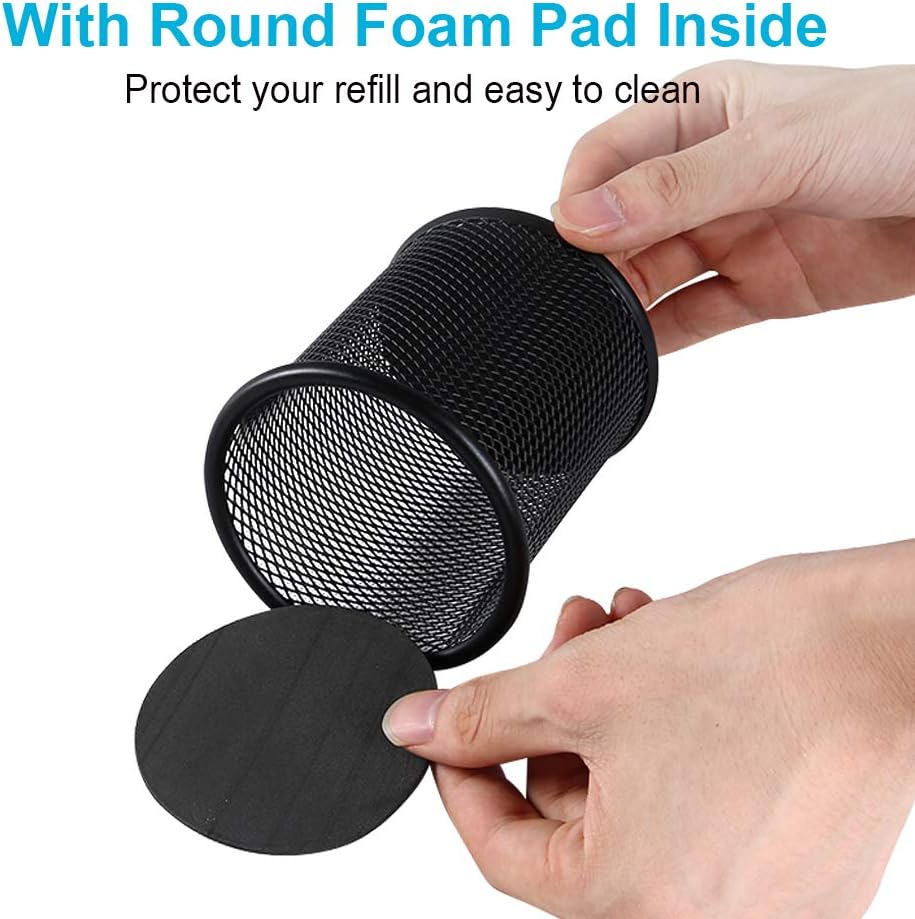 Comix Pen Holder Desk Organizer, Wire Mesh Pencil Cup with Foam Pad and Non-Slip Bottom Office Supplies Desk Accessories for Home Office School, 1 Pack