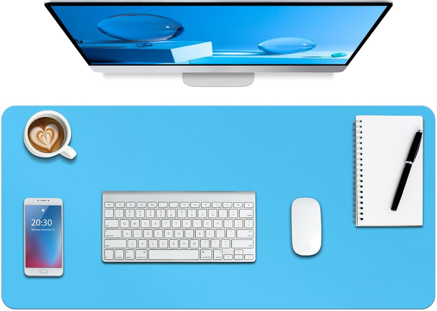 Boutilon Leather Desk Pad Protector,Non-Slip Mouse Pad,Laptop Desk Pad,Office Mouse Mat,Waterproof Leather Desk Blotter,Desk Writing Pad for Office and Home(M-Aqua Blue,30"x14")