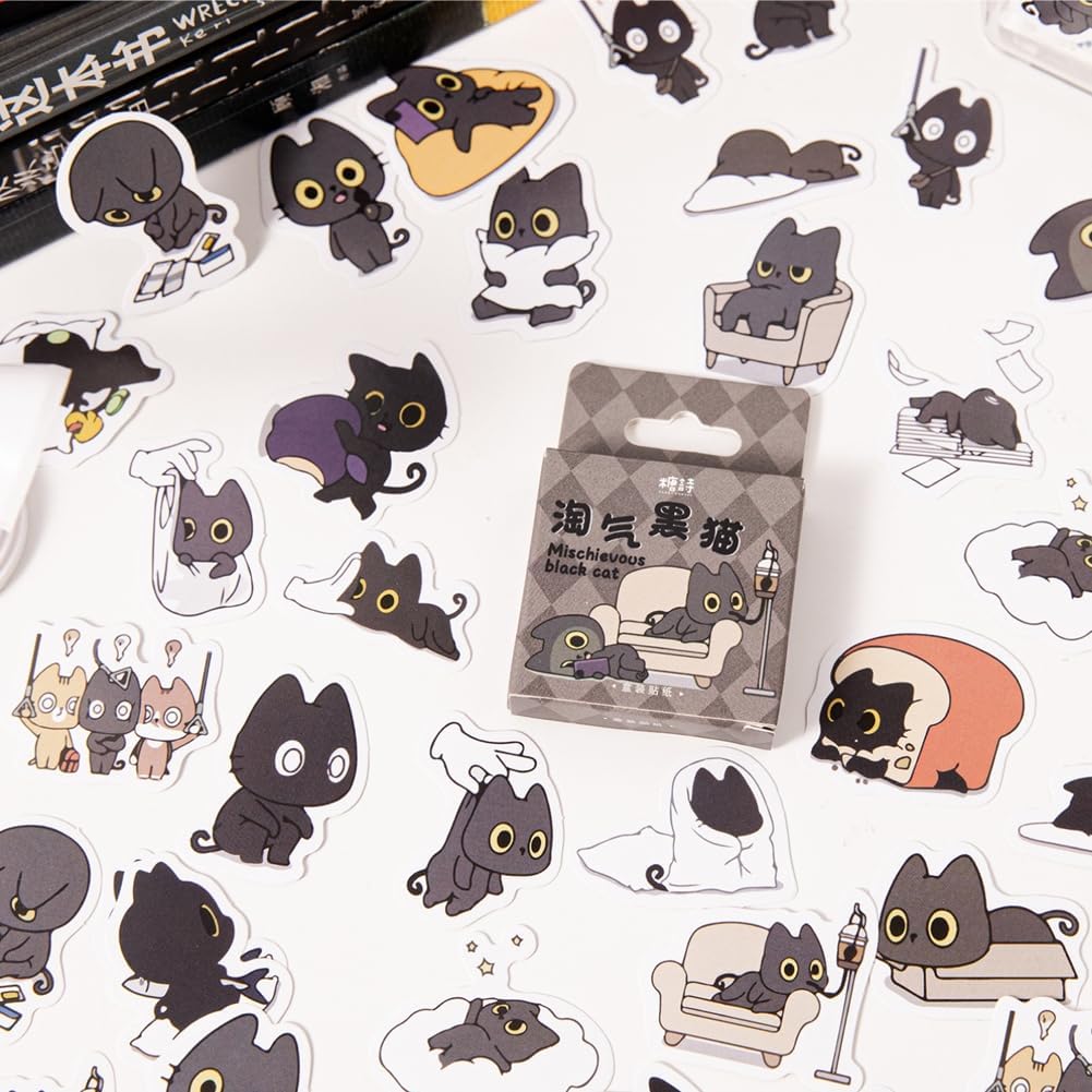 46 Pcs Cute Black Cat Stickers for Scrapbooking Diary Laptop Junk Journal Notebook Kids Envelope Card Making Diary Planner Craft DIY Craft Decoration, 23 Patterns