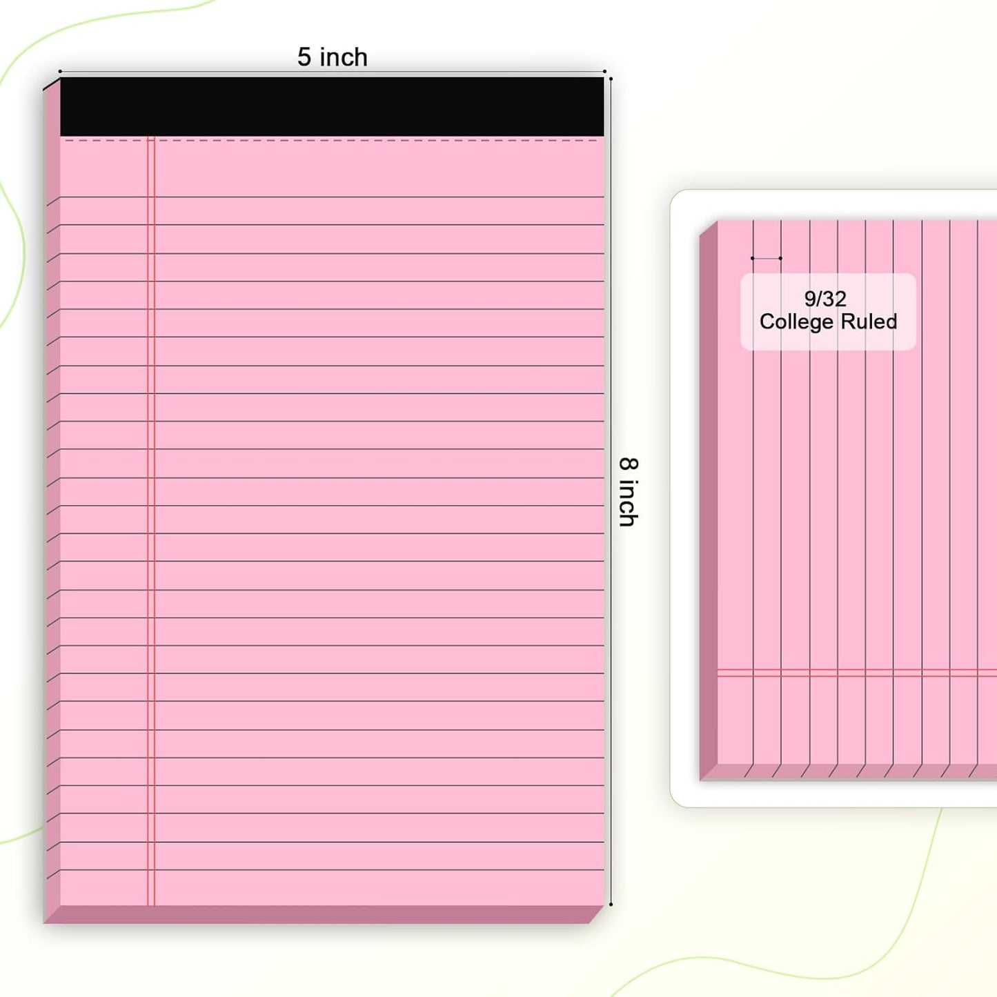 6pcs Small Note Pad 5x8 College Ruled Pink Legal Pads Paper Notepads 6 Pack Study Back Writing Pads 5 x 8 Legal Pads Perforated Narrow Ruled Pads of Paper Pink