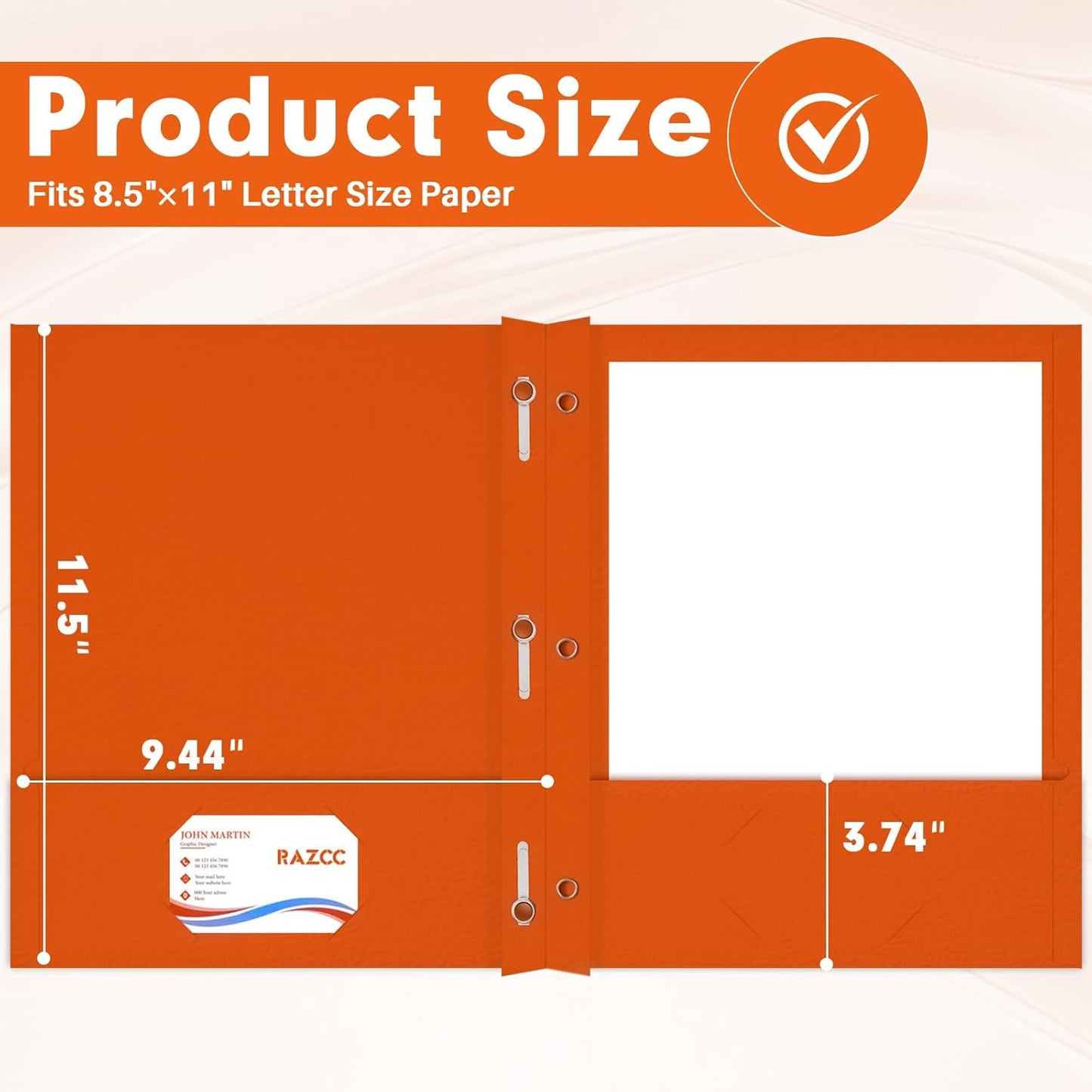 Two Pocket Folders, RAZCC 75 Pack Two Pocket Folders with Prongs, 3 Prong Folders Fit Letter Size Paper, Pocket File Folders for School Office Home Business, Orange