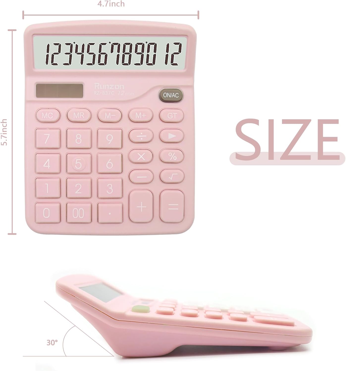 2PC Pink Calculator, Solar Battery Dual Power Calculator,Desktop Calculator 12 Digit with Large LCD Display, Pink Office Supplies with Sensitive Button, Pink Desk Accessories, School Supplies