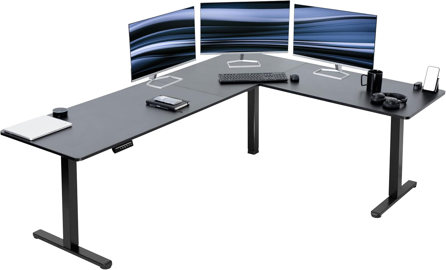 VIVO Electric Corner L-Shaped 84 x 63 in Standing Desk, Memory Height Adjustment, Black Top Black Frame, DESK-E3CTBB-84
