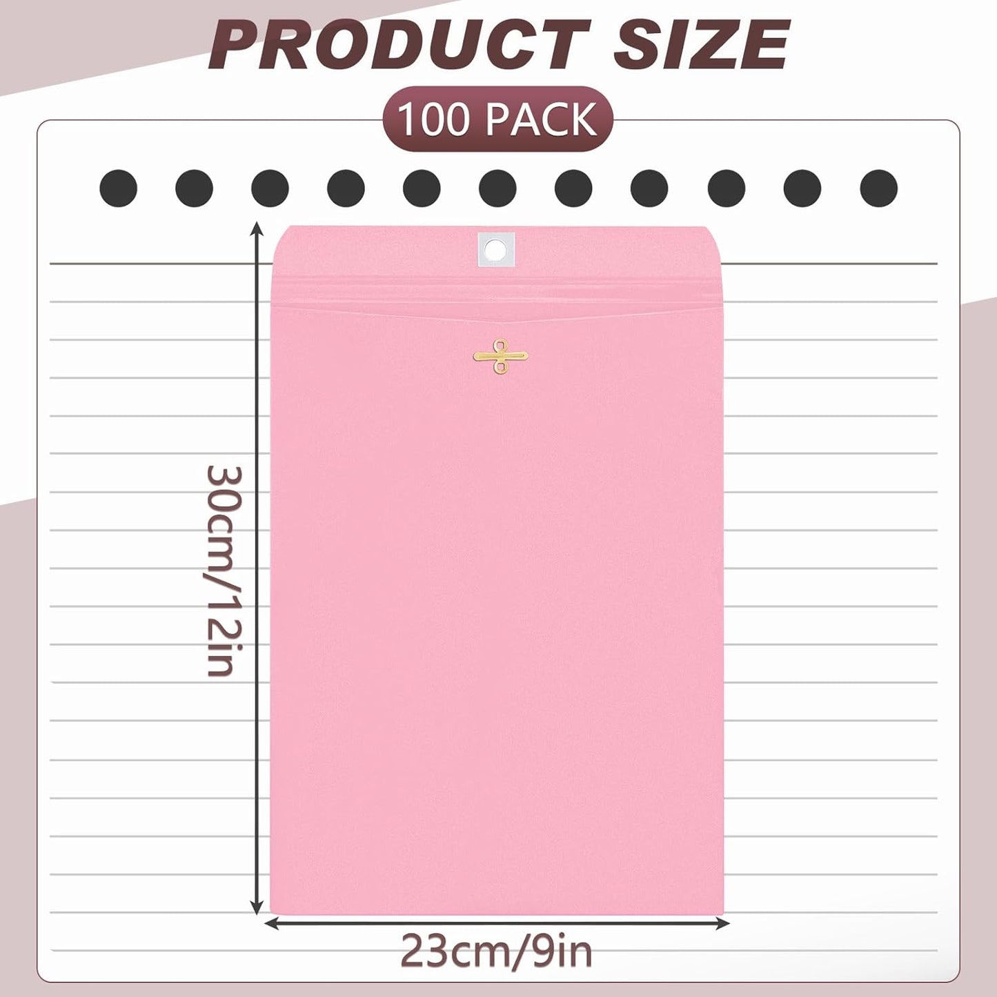 Geyee 100 Pcs Clasp Manilla Envelopes 9 x 12 Inch Gummed Colored Envelopes for Storing or Mailing for Home Office Business Supplies(Cherry Color)