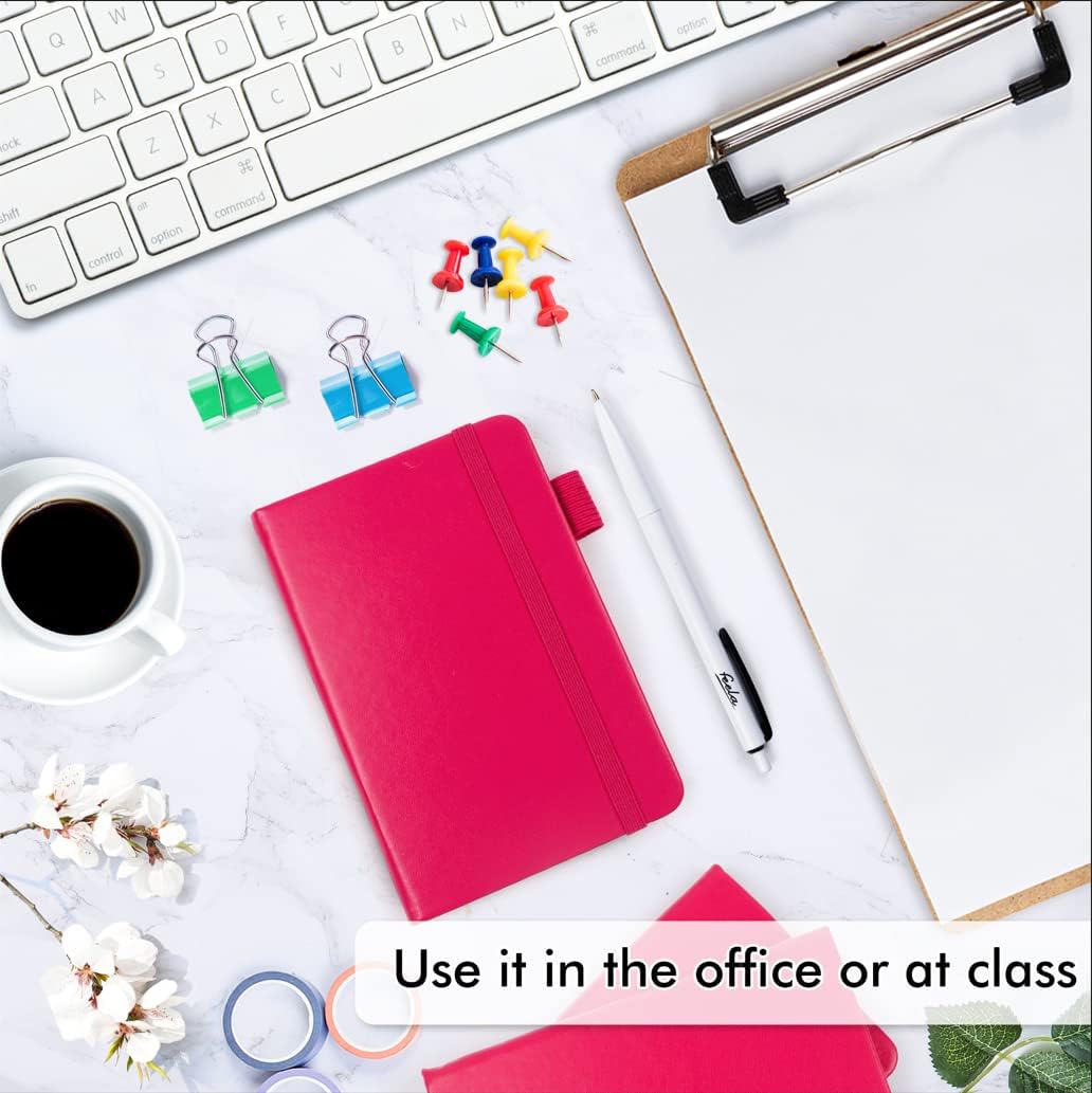 feela 15 Pack Pocket Small Notebooks Bulk, Mini Cute Memo Notepads Hardcover College Ruled Lined Journals with Pen Holder for Women Girls Office School, with 15 Black Pens, 3.5”x 5.5”, A6, Berry