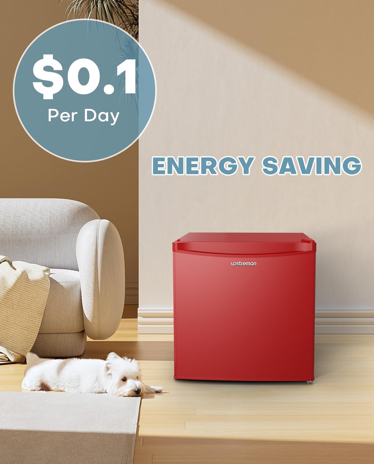 Upstreman 1.7 Cu.ft Mini Fridge with Freezer, Dorm Essentials, Adjustable Thermostat, Energy Saving, Low Noise, Single Door Compact Refrigerator for Dorm, Office, Bedroom, Red-FR17