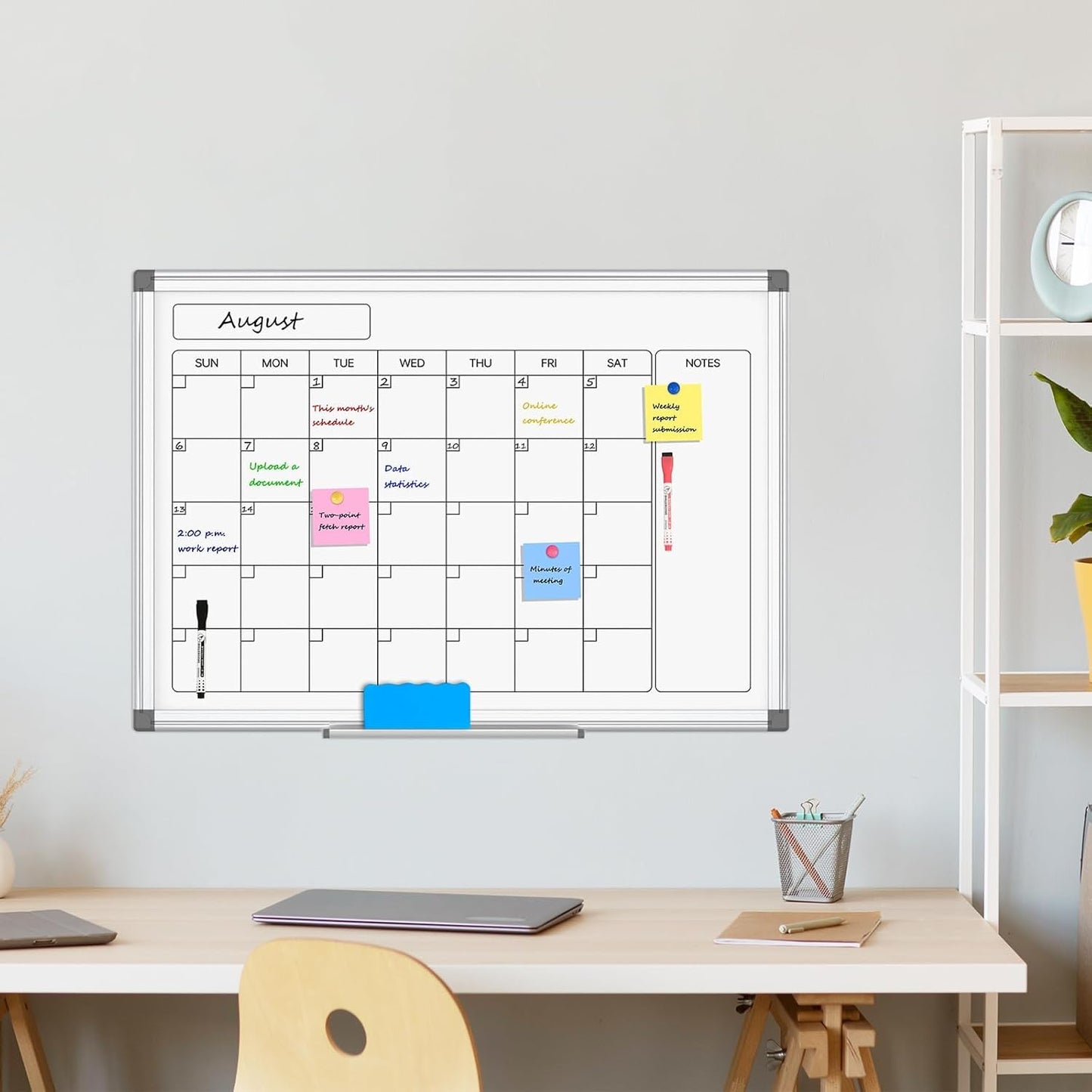 Monthly Calendar Dry Erase Whiteboard for Wall, 30" x 20" Double-Sided Large Calendar White Board, Magnetic Portable Hanging Board for Office, Home, School