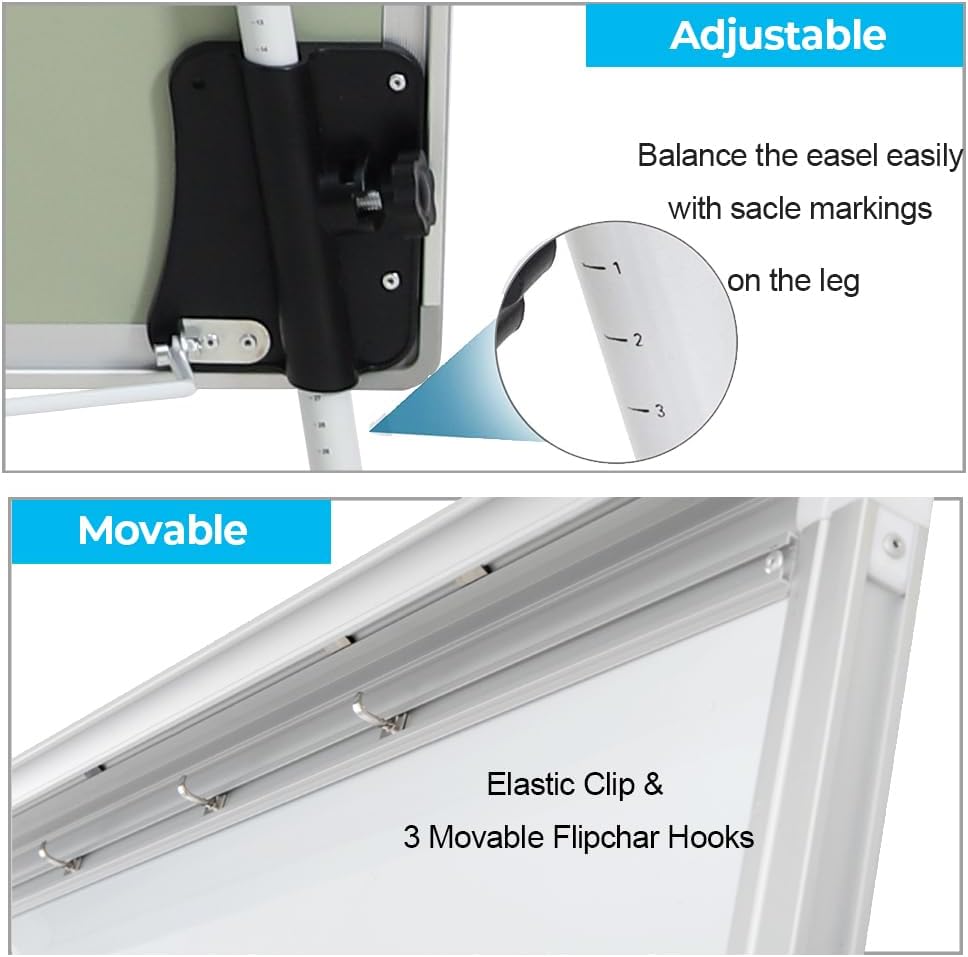 2-Pack Magnetic Dry Erase Easel Set – 36" x 24" Adjustable Height Whiteboard with Tripod Stand, Flipchart Paper, Magnets & Eraser, Great for Office, Classroom & Presentations -White Frame