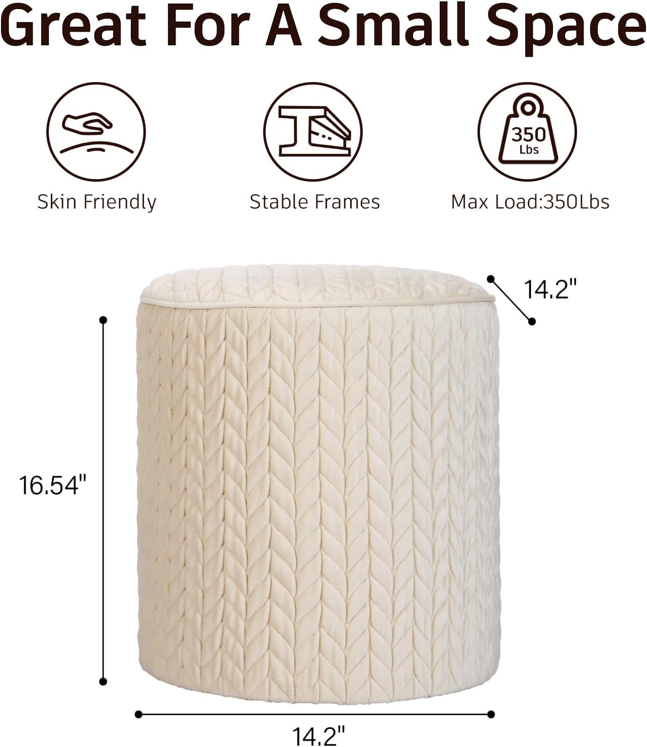 Modern Round Ottoman 2Pcs, Braided-Tufted Foot Stool Ottoman, Velvet Upholstered Vanity Stool for Makeup, Bedroom, Living Room, White