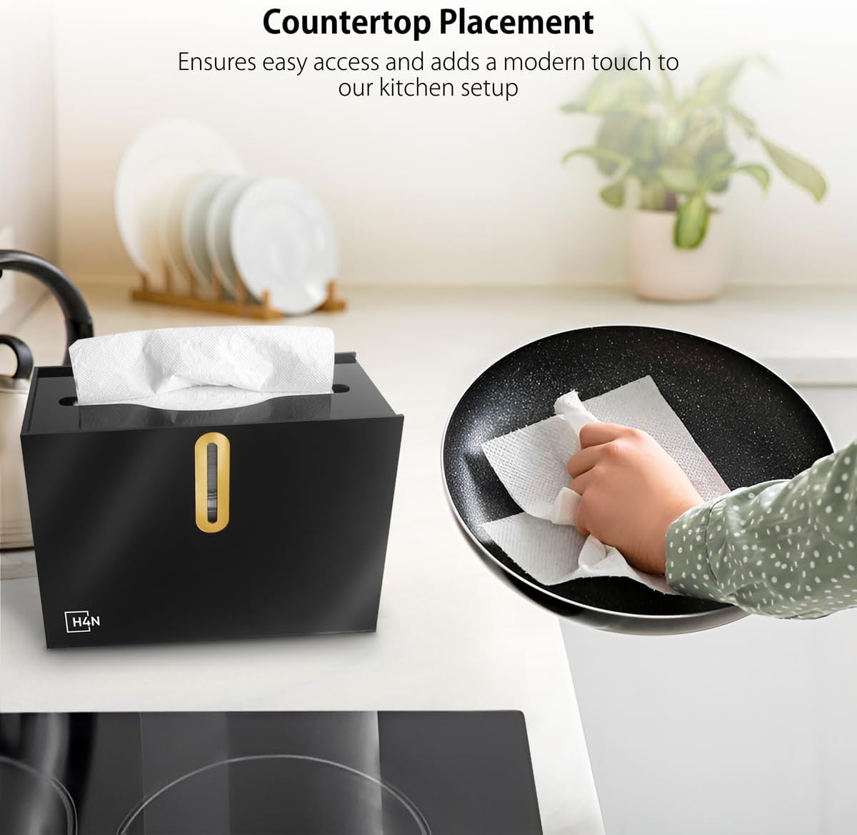 H4N Multifold Hand Paper Towel Dispenser Countertop, Compact Design, Single Sheet Dispensing for Home and Commercial Use, Black