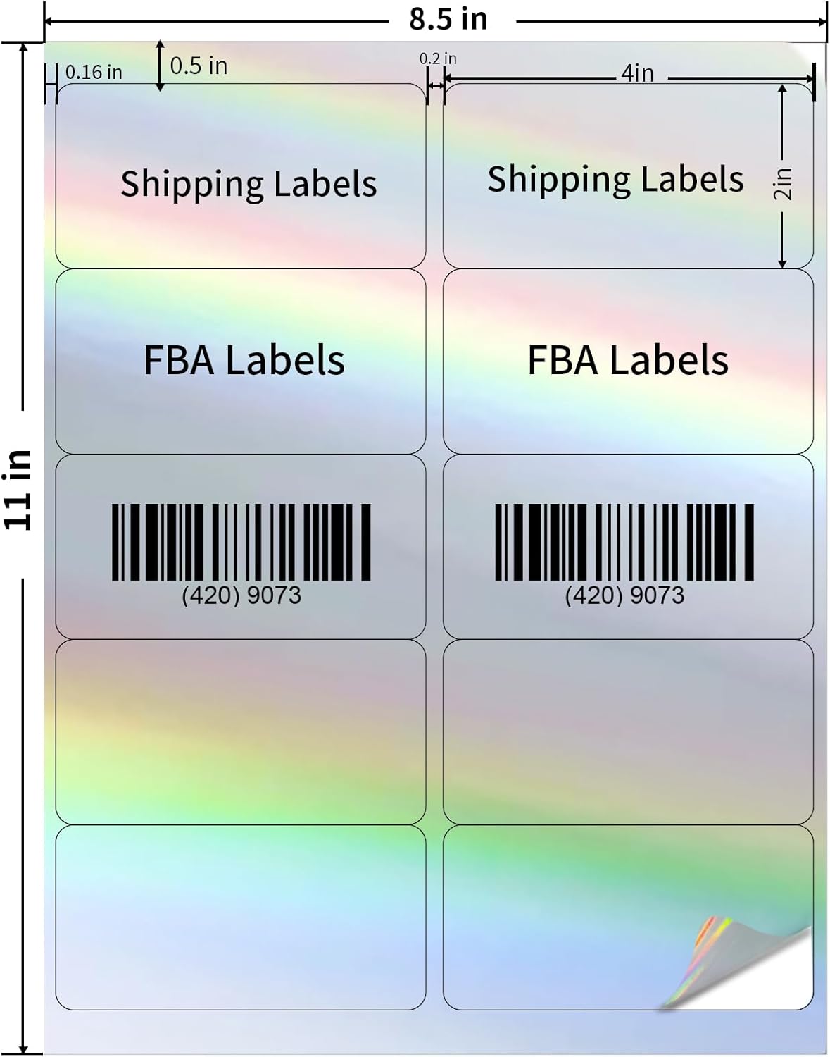 STARLIBOO Shipping Labels Stickers, 2"×4" Printable Holographic Mailing Labels for Laser/Inkjet Printing- Matte, Permanent Adhesive Sticker (Holographic Silver)