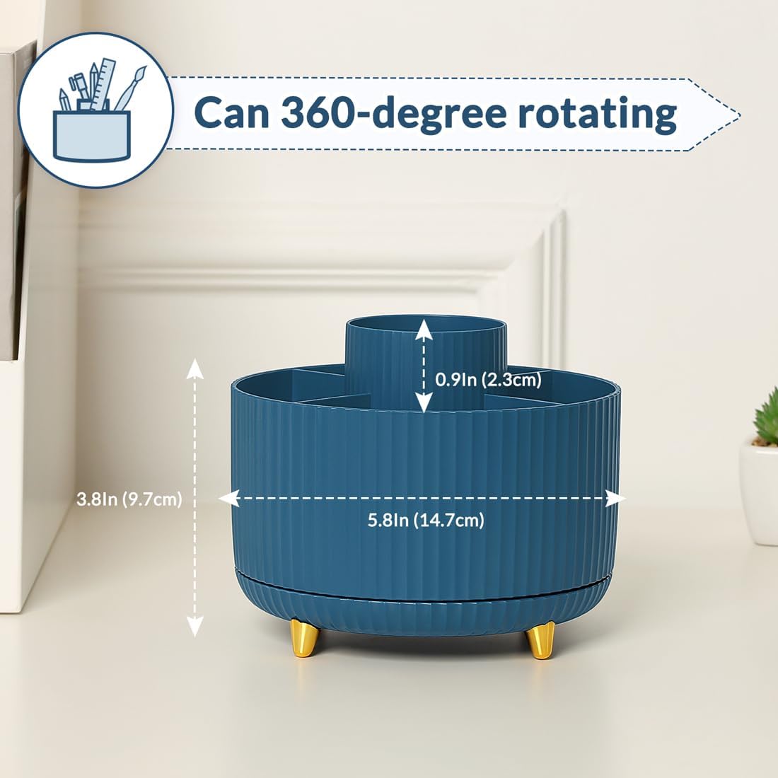 SKYDUE 360 Degree Rotating Desk Organizer, Dual-Purpose Pencil Pen Holder, Rotating Desk Pen Organizer with 5 Slots, Pencil Cup for Office, School, Home