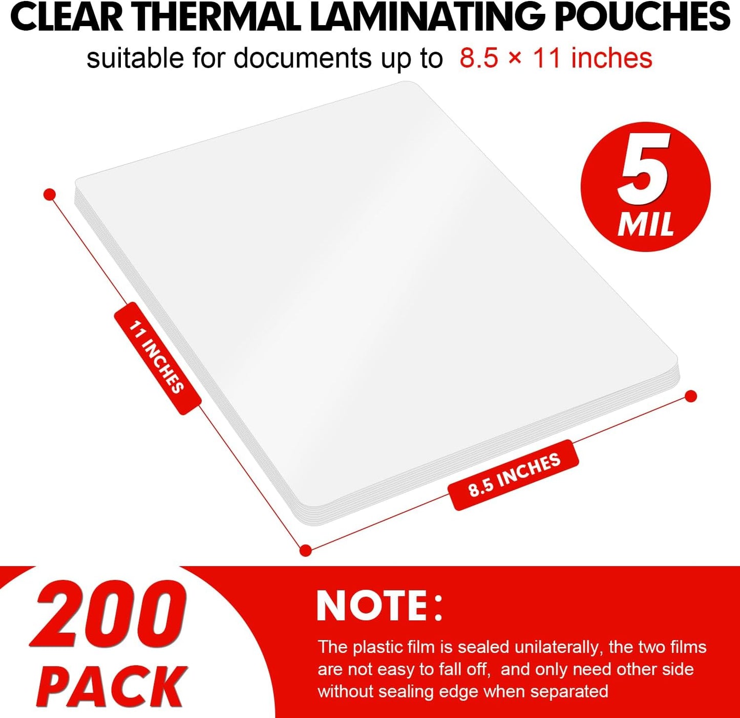 Laminating Sheets, 200 Pack Clear Thermal Laminating Plastic Paper Laminator Sheets, 9 x 11.5-Inch, 5mil, Ideal Office or School Supplies