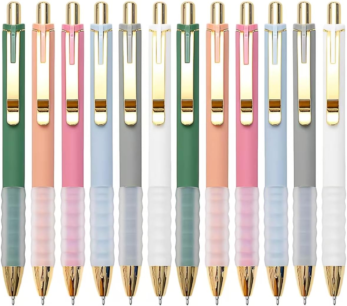 Linbsunne Ballpoint Pens Black Medium Point 1mm with Super Soft Grip Ball Point Pen for Men Women Retractable(gold-6x2 pcs)