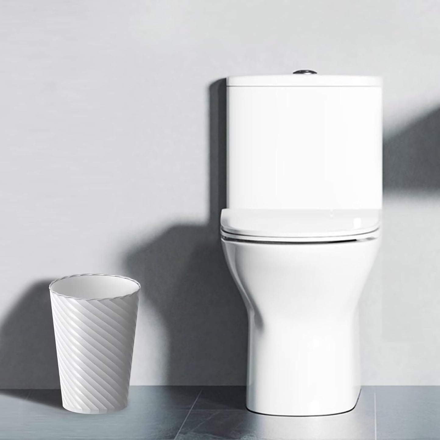 Bathroom Trash Can, 3 Pack 1.8 Gallons Small Trash Can with Trash Bags, Bathroom Garbage Can, Plastic Trash Bin, Round Waste Basket for Living Room, Bedroom, Office, Kitchen, Compact Space (White)