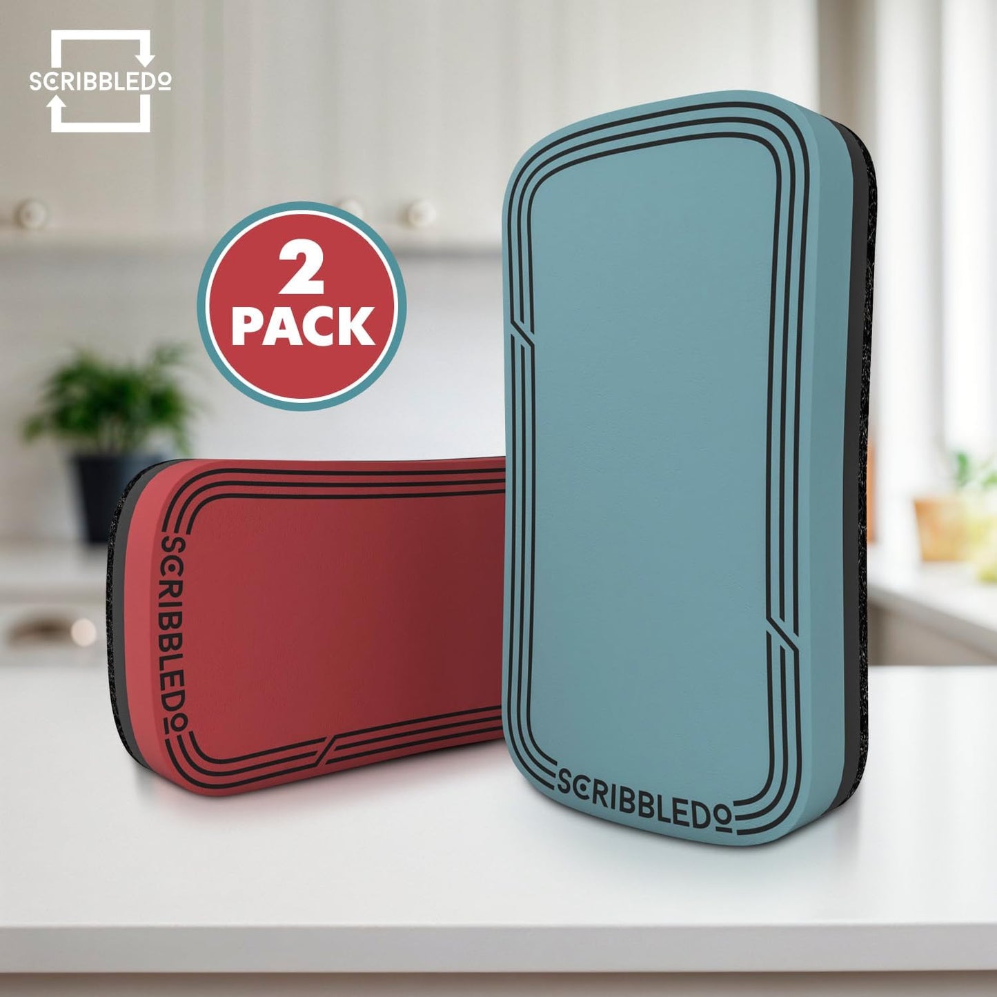 SCRIBBLEDO Dry Erase Eraser Boho Magnetic White Board Eraser for Streak-Free Cleaning for Dry-Erase Whiteboard Multi Pack for Classroom Office & Home 2 Pack