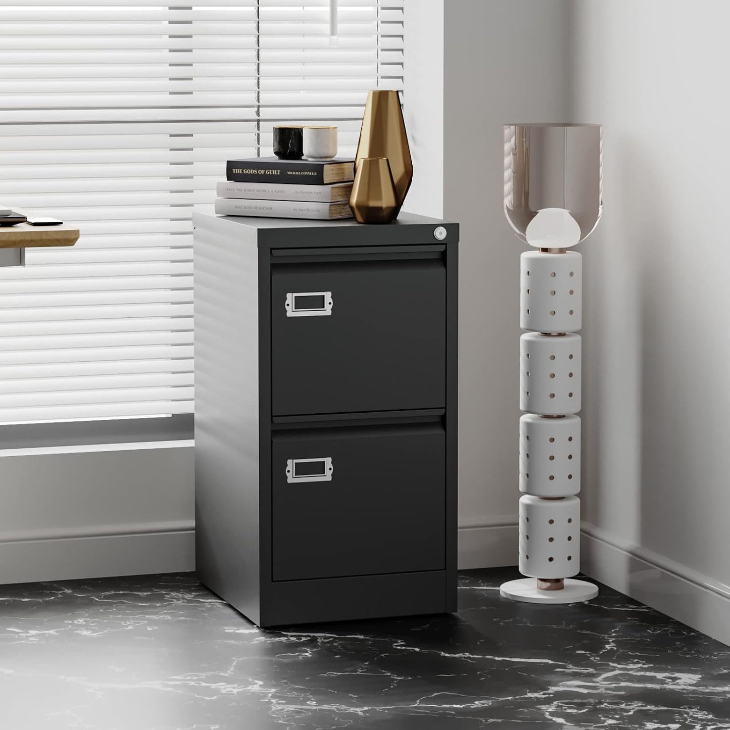 2 Drawers Vertical File Cabinets - 17.8" Deep Lockable Filing Cabinet - Black Metal Storage Cabinets for Home Office to Hanging Files Letter/Legal/F4/A4 Size