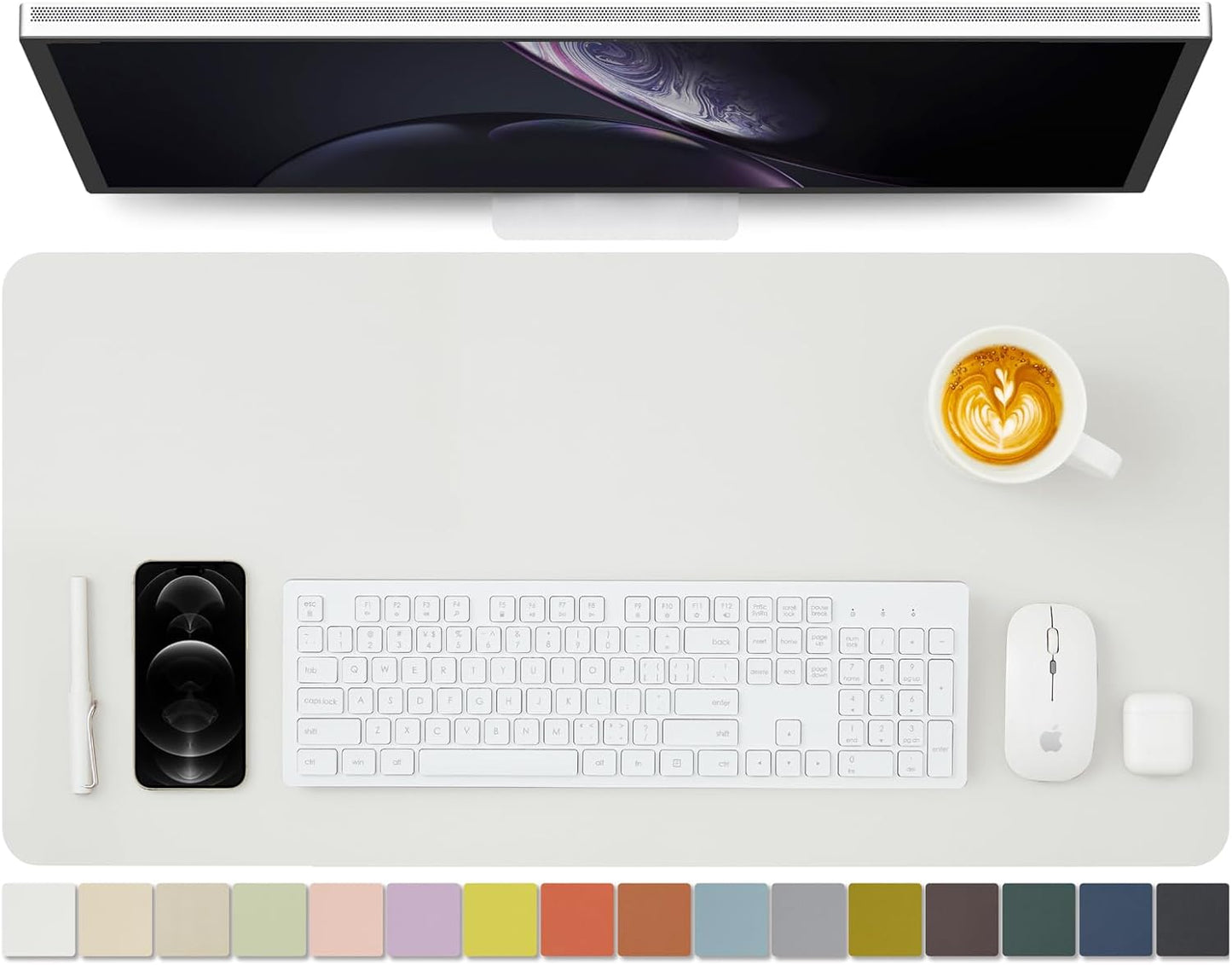 Leather Desk Mat - Non-Slip PU Desk Pad for Office and Home - Desk Organization and Accessories - Ideal for Large Mouse Pad and Desk Mats on Top of Desks (White,31.5"x 15.7")