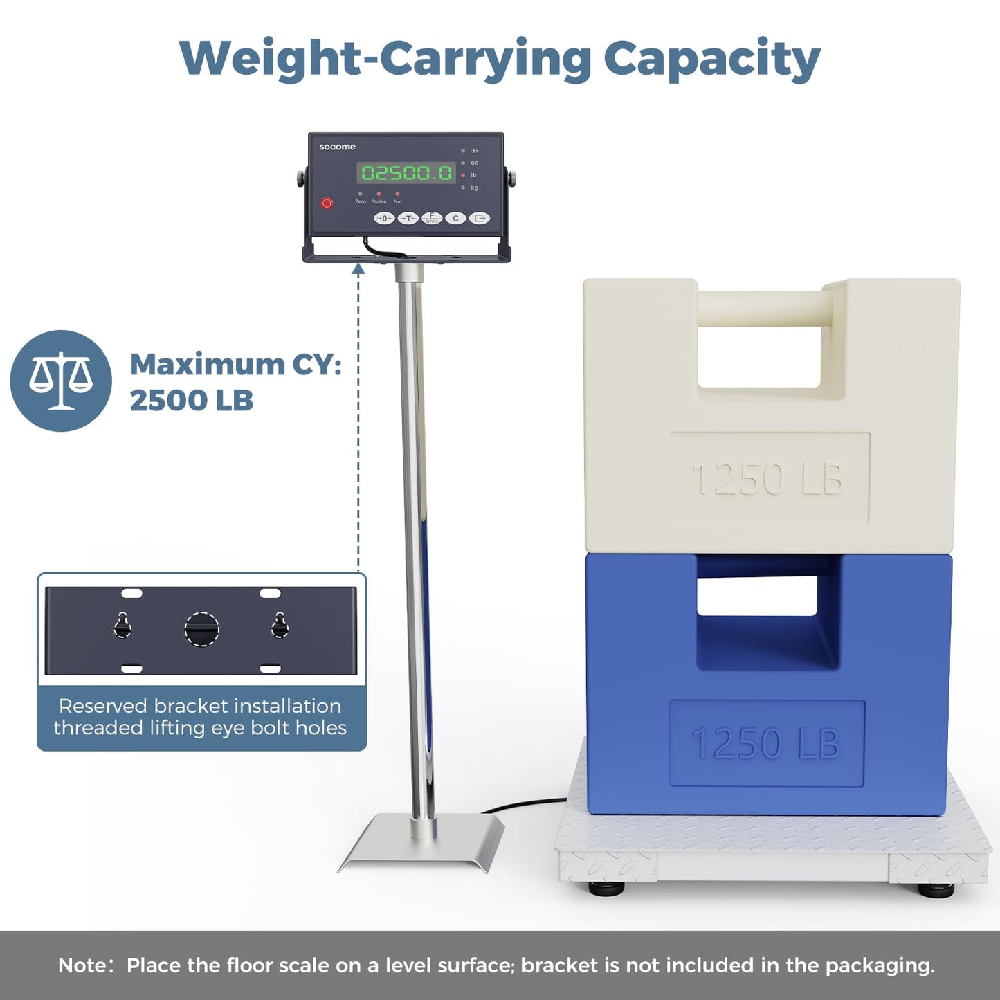24"x24" Industrial Floor Scale, Precision Pallet Scale with Digital Indicator, Heavy Duty Weighing Scale for Floor Bench Office Weight Weighing, 2500 lb x 1 lb, Grey