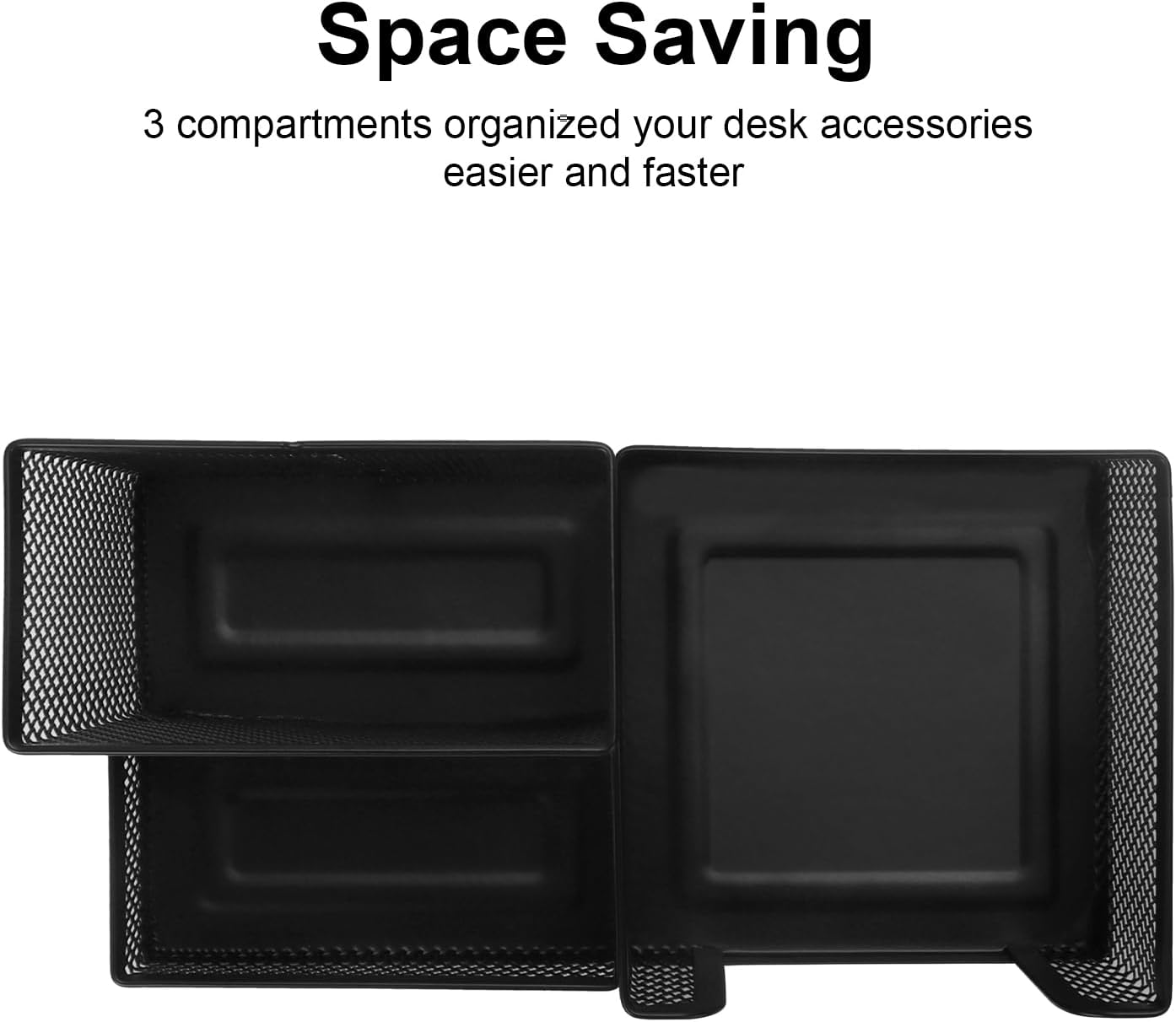 Comix Mesh Pen Pencil Holder Desk Organizer, 3 Compartment Wire Desktop Pen Pencil Cup Caddy Office Supplies Desk Accessories for Home Office School, Black