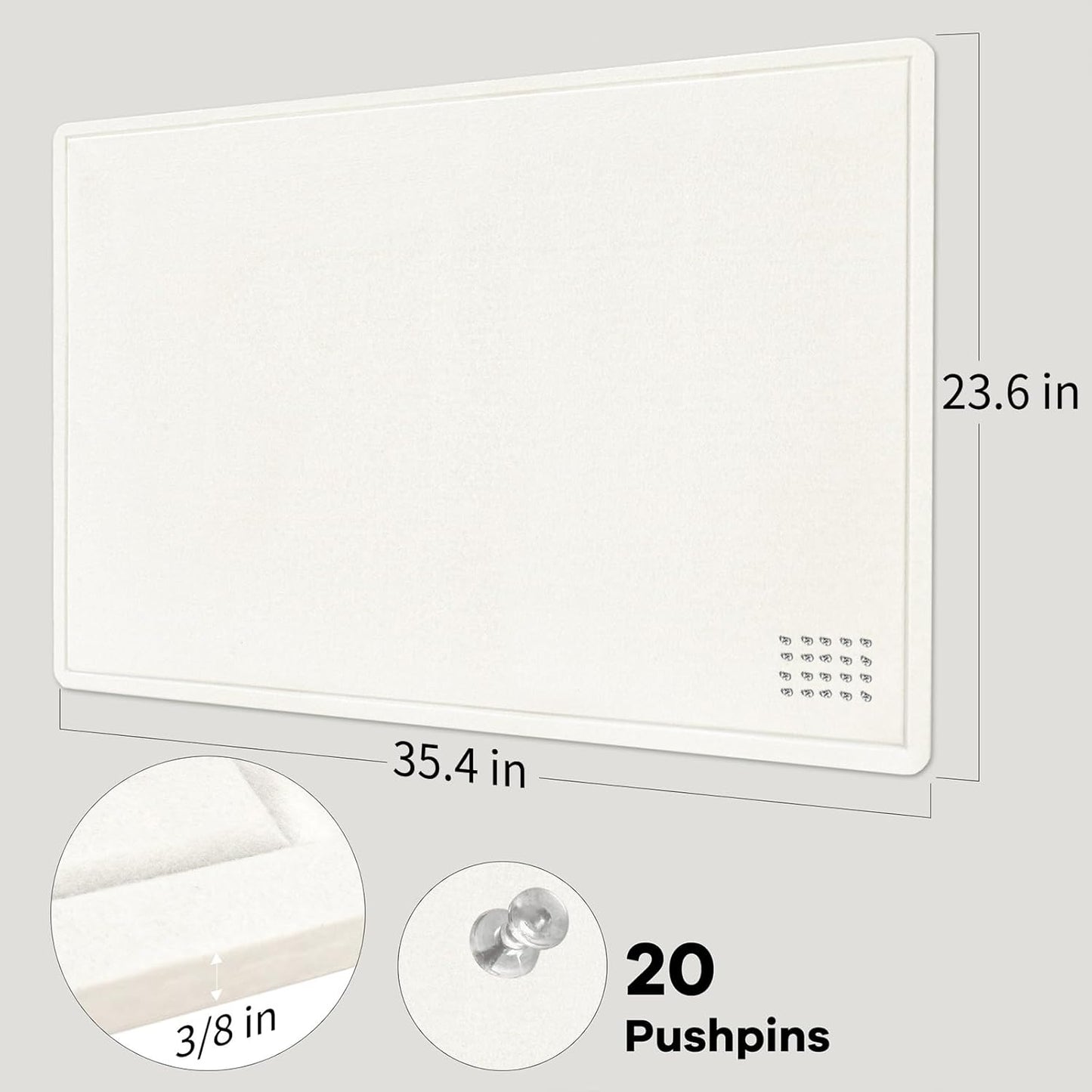 Bulletin Board, 36 x 24 Inches Felt Pin Board - Decorative Cork Alternative for Wall, 3' x 2' Foldable Picture Self-Adhesive Vision Prayer Board With 20 Pushpins - White