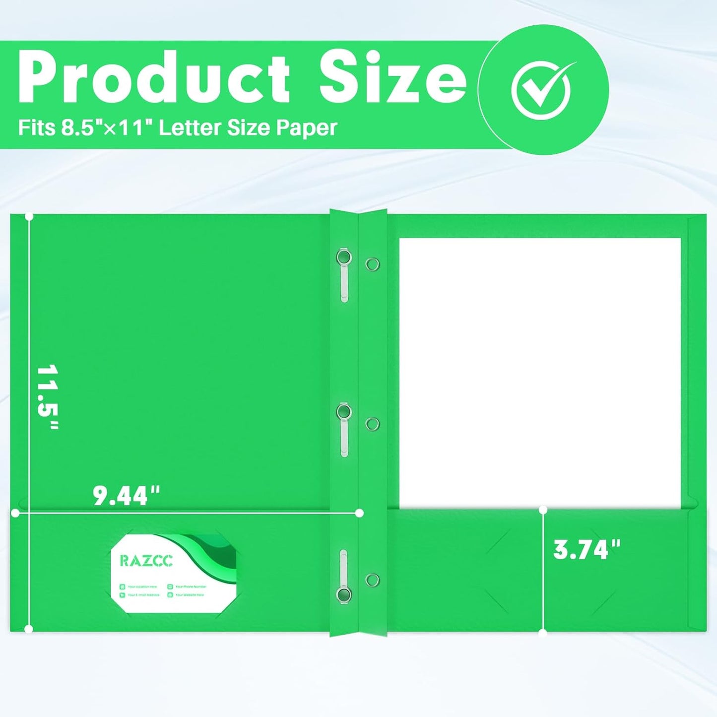 Two Pocket Folders, RAZCC 75 Pack Two Pocket Folders with Prongs, 3 Prong Folders Fit Letter Size Paper, Pocket File Folders for School Office Home Business, Green