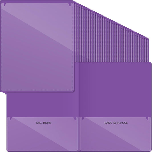 Henoyso 200 Pcs Plastic Take Home Folders with 2 Pockets Parent Teacher Classroom Communication Homework Folder for Students Parent Teacher Connect (Purple)