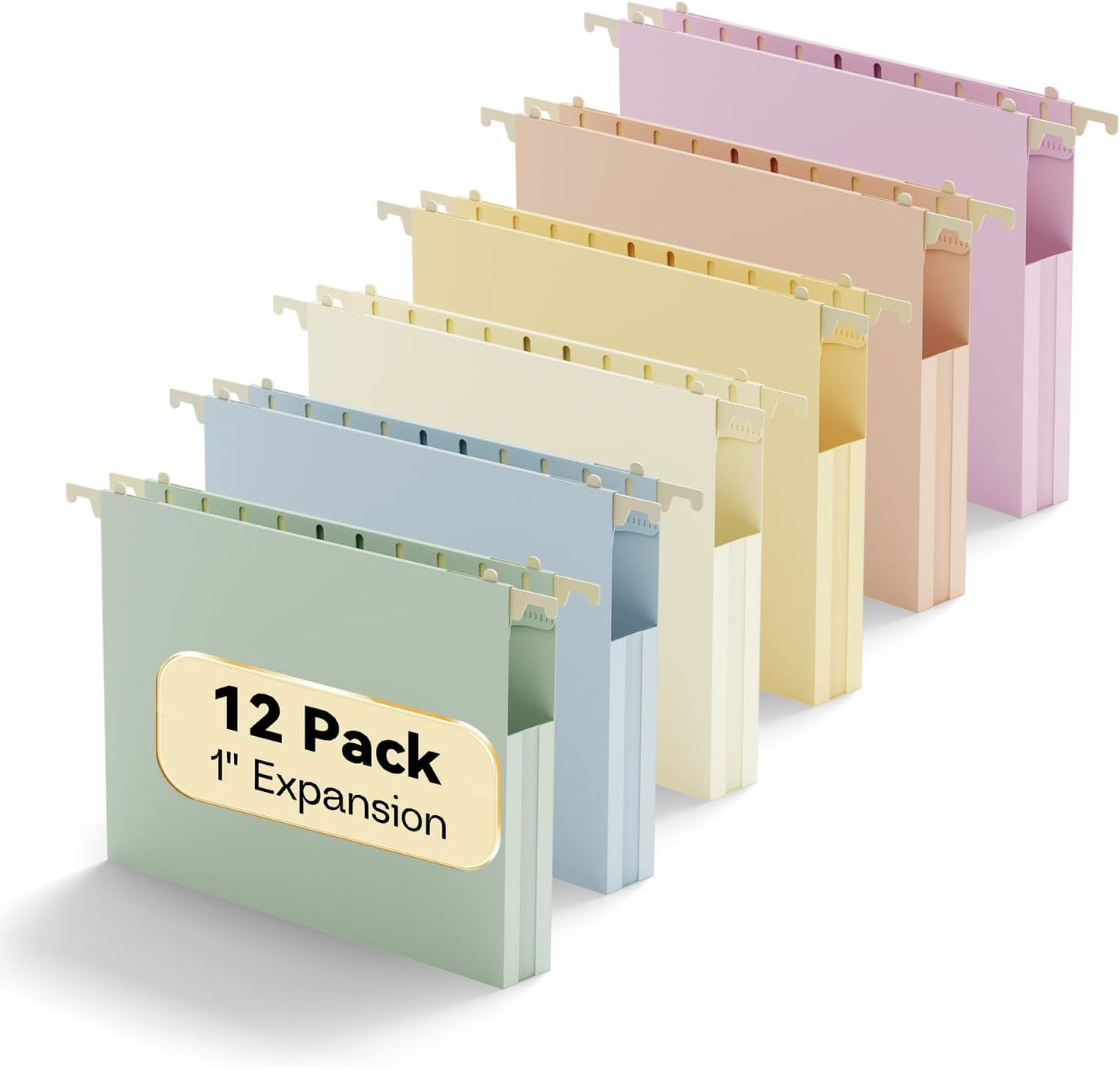 Plastic Hanging File Folders Letter Size,1 Inch Expansion,12 Pack Reinforced Heavy Duty Hanging Folders,File Cabinet Folders,Adjustable Tabs,Expandable Hanging File Folder,Morandi Color