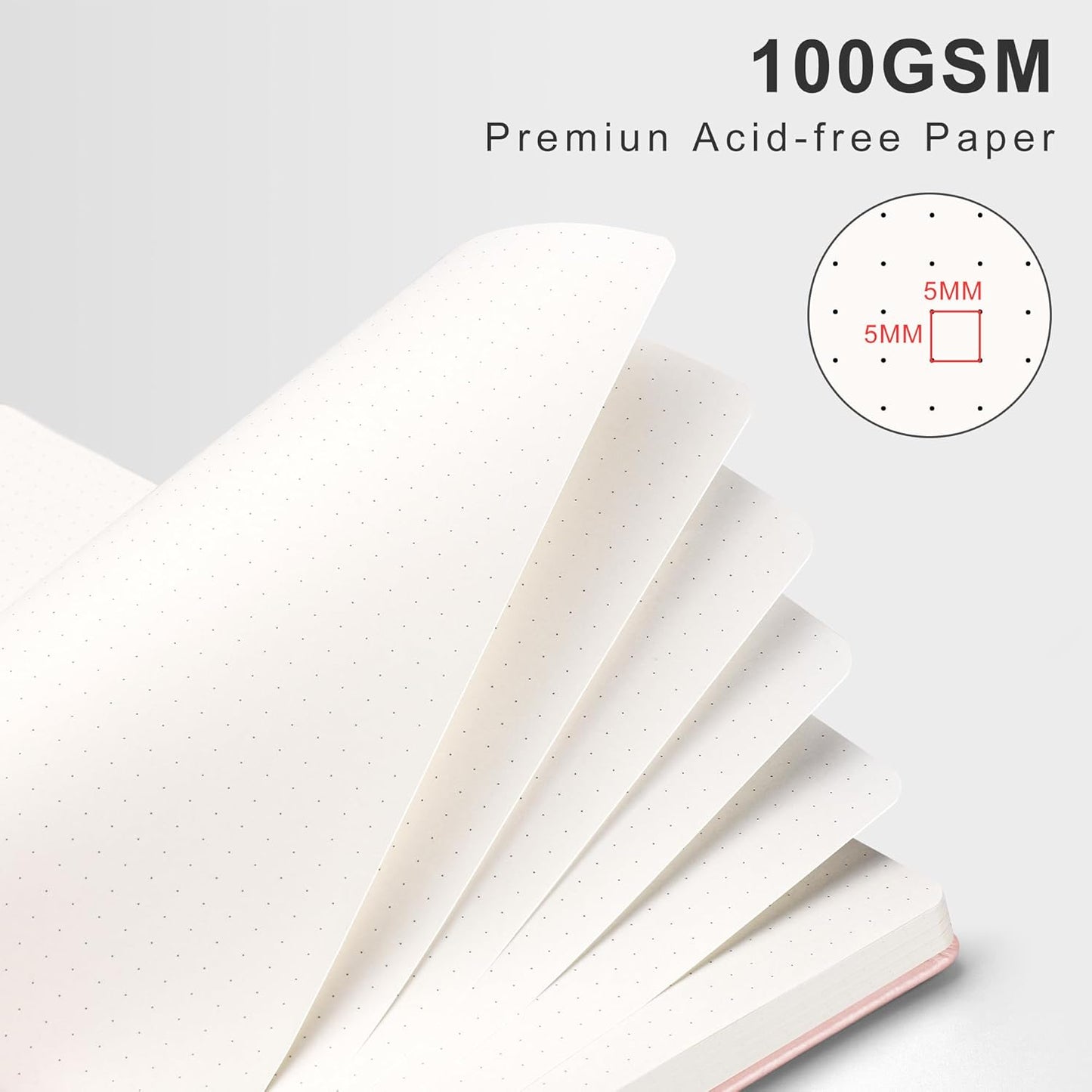 RETTACY Bullet Dotted Journal Notebook, 110 Pages, A4 Large Size (8.5" × 11"), Leather Hardcover, 100 GSM Thick Paper, Spiral-bound, for Bullet Journaling, Planning, Tracking (Rose Gold)