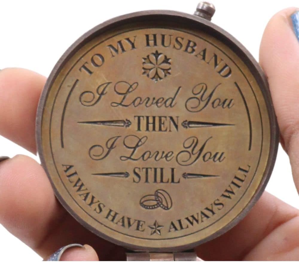 to My Husband I Love You, Brass Compass Engraved Gifts for Men, Bronze for Men, Romantic Gifts for Him/Her, Keepsake Gifts for Husband, 5th/25th 50th Wedding Ideas