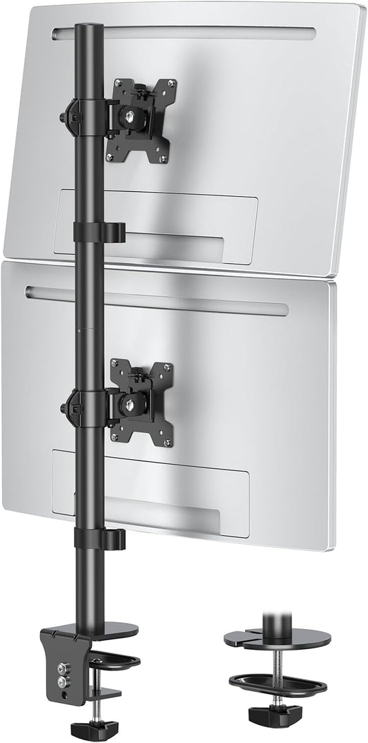 MOUNTUP Dual Monitor Stand, Vertical Monitor Mount for 2 Max 32 inch Stack Screen Monitors, Height Adjustable, Swivel, Tilt Monitor Desk Mount with C Clamp Grommet Base, MU3004
