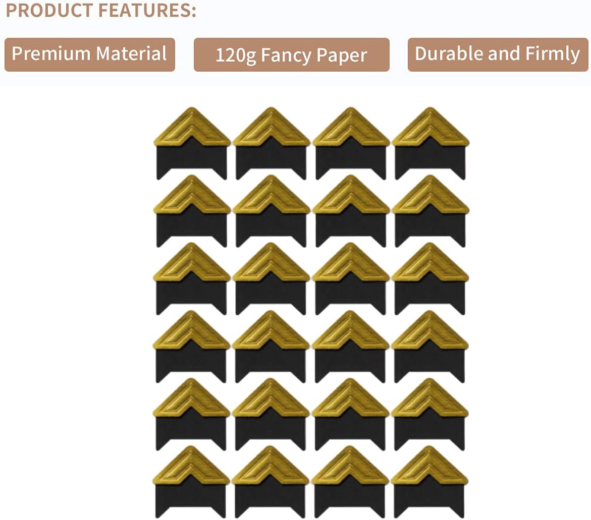 GOONAVI 15 Sheets 360 Pcs Gold On Black Acid-Free Photo Corners Mounting Self Adhesive for DIY Photo Album Journal