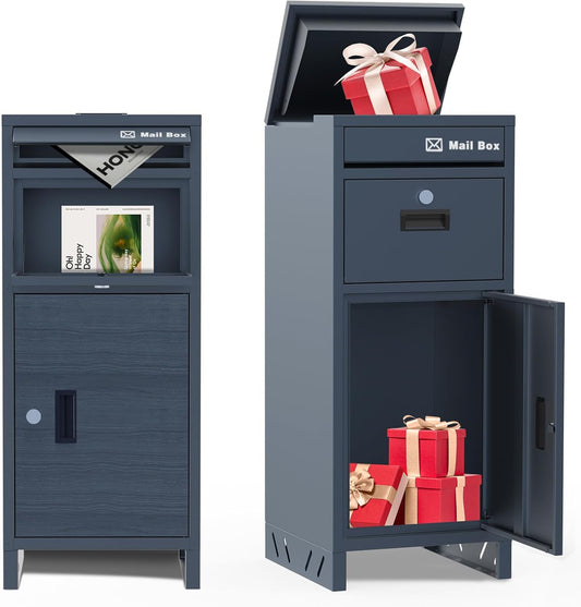 Package Delivery Boxes for Outside, Large Parcel Drop Boxes with Lock, Customize Address Stickers Package Drop Boxes for Outside is Waterproof,Package Delivery Box for Porch(Grey,15.7*15.7*37.8 in)