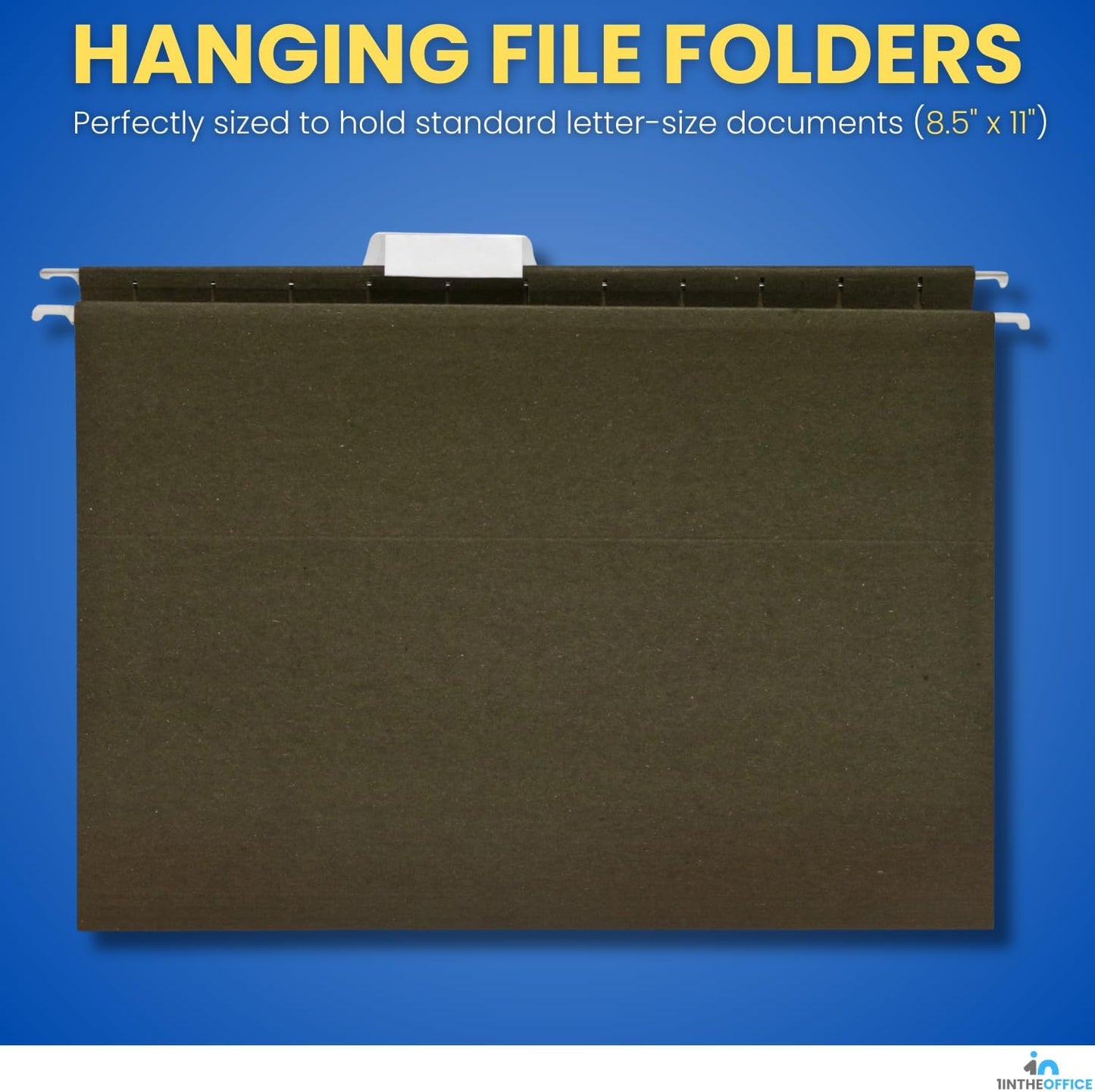 1InTheOffice Green Hanging File Folders Letter Size, Hanging Organizer File Folders, File Cabinet Folders, 1/5 Tabs, 11 pt, 50 Pack
