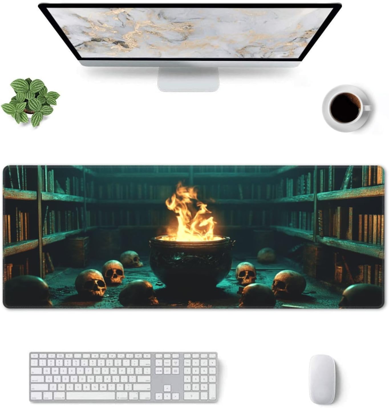 Skull Mouse Pad 31.5 X 11.8 Inch Big Desk Rubber Base Stitched Edges Keyboard Pad XXL Mouse Mat for Home Game and Office