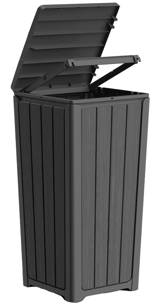 Outdoor Trash Can with Lid, Waterproof Resin Garbage Can with Tiered Lid, Outside Trash Bin for Patio, Kitchen, Backyard or Deck