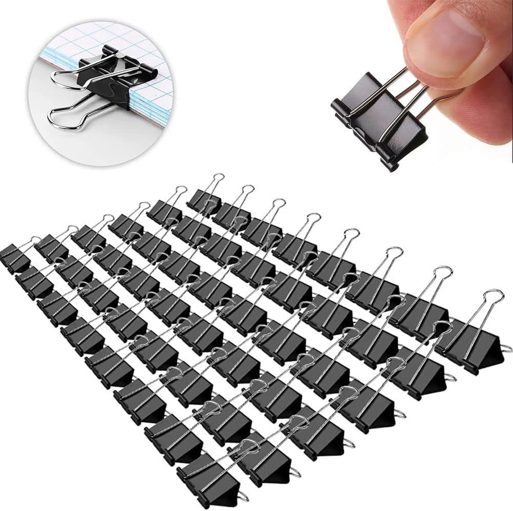 Small Binder Paper Clips 3/4 Inch Standard 19mm, 144 Pack, Black, 0.75 Inch Fold Clamp, Capacity 0.31 Inch, Office Clips, Micro Binder Clips