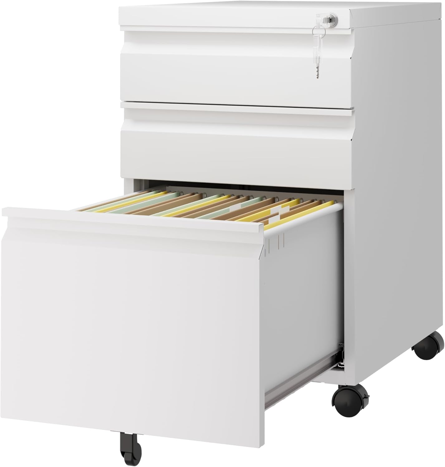 3 Drawer Mobile File Cabinet with Lock,Under Desk Storage Cabinet for Home Office,Vertical Filing Cabinet Fits A4 or Letter Size(Unassembled,White)