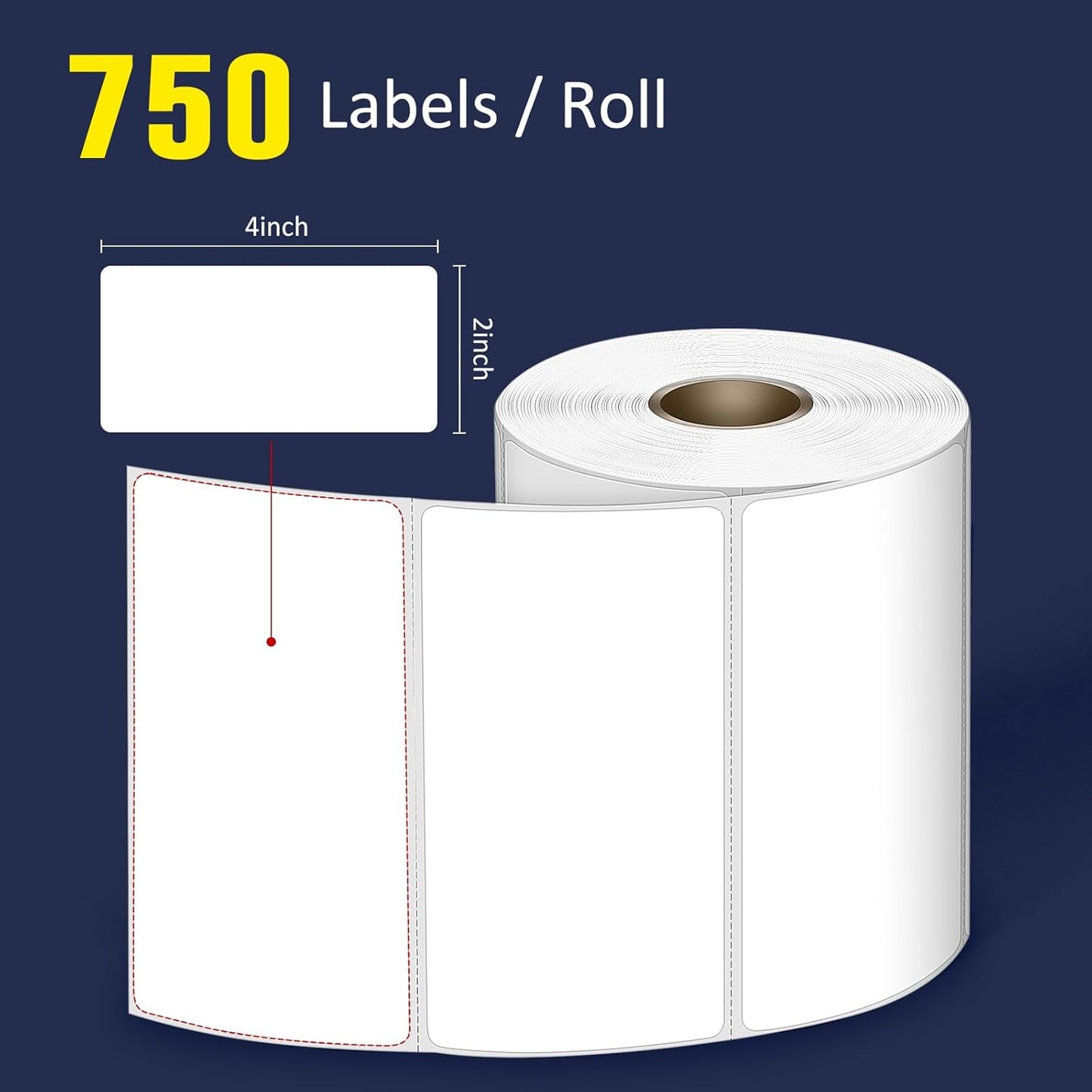 L LIKED 4" x 2" Direct Thermal Labels, Permanent Adhesive Barcode Shipping Labels & Compatible with Rollo, Zebra and Other Desktop Printers (1 Roll, 750 Labels)