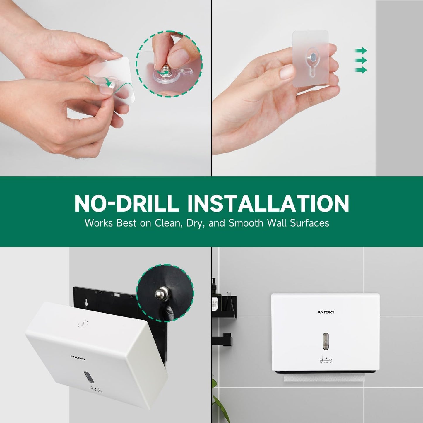 Wall-Mounted Paper Towel Dispenser – Fits Tri-Fold Towels up to 10x3.1 Inches, Holds 200 Sheets, Ideal for Home & Commercial Use (White)