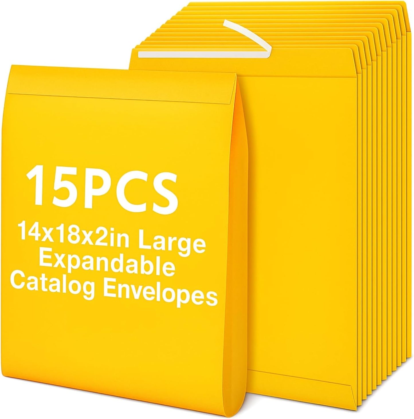 15 Pcs 14 x 18 x 2 Inch Large Expandable Catalog Envelopes Manilla Kraft Peel and Seal Envelopes Light Large Mailing for Office Home Documents Magazines Photos Storage Organizing