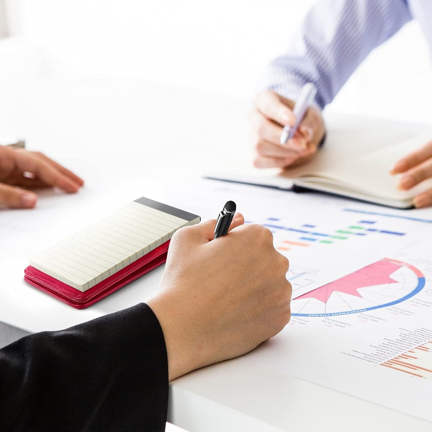 Outus 10 Pcs Pocket Notebook with Pen Set Included Mini Pocket Notepad Holder with 50 Lined Sheets, Metal Pen, 8 Pcs 3 x 5 Inch Memo Book Refills, 30 Lined Paper Per Note Pad (Rose Red)