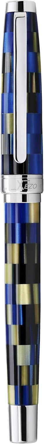 Xezo Urbanite Fountain Pen, Medium Nib. Retro Blue, Black, and Cream Colors with Chrome Plating. Limited Edition and Serialized. No Two Alike